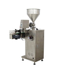 Rugged Automatic Servo Liquid And Paste Filling Machine Slick Stainless Steel Frame 100 To 1000 Milliliter Range side view with hopper
