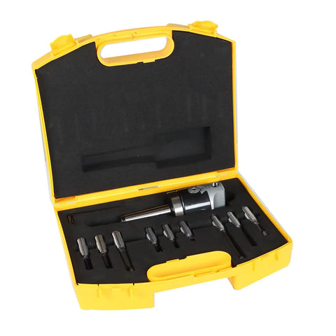 2 Inch Boring Head Set With MT2 Bar For Precision Metal Boring Tools, Includes Nine Pcs One Half Inch Carbide Boring Bars in yellow case