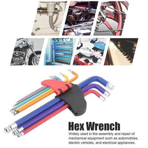 Super Long Flat End Hex Wrench Set for Deep Reach Automotive, EV Battery, And Appliance Repair Made From Durable CRV Steel With Color Coded Coating To Grapple Tough Jobs, metric 1.5mm-10mm