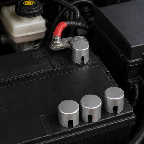 Premium Heavy Duty Battery Post Shims Caps Set Of 4 For Positive And Negative Terminals Rustproof Lead Clamps To Fix Loose Cables On Cars Trucks And Most Vehicles Guaranteed Safe Tight Connections Always, silver lead battery post shims on car terminal