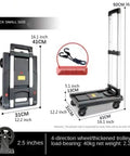 Heavy Duty Foldable Hand Cart Hella Stable Aluminum Handle Portable Platform Trolley For Warehouse Inventory Office Relocation And Heavy Loads, compact black design with dimensions 41x31cm.