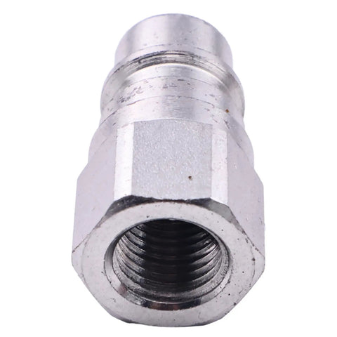 Front view of Male Hydraulic Quick Connect Coupler With Quarter Inch Body And NPT Thread For John Deere Tractors And Heavy Duty Implements
