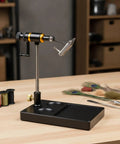 Adjustable Head Fly Tying Vise With Hardened Steel Hook Holder, Non Slip Desktop Bench Tool For On Point Fly Crafting, Purple Finish, Durable Precision Vise For Home Or Workshop. purple desktop vise on weighted base with hook holder