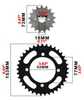 Heavy Duty 420 Chain And Sprocket Set For 50cc To 125cc Machines, black and silver sprocket dimensions, universal fit for off-road performance