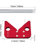 Solid As A Rock Aluminum Circle Center Finder With Forty Five Nine Zero Right Angle Square and detachable ruler, 13 inch scale, red metal