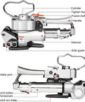 Heavy Duty Pneumatic Strapping Machine With Friction Heat Welding Portable Hand Baler For Warehouse Packing Handles Heavy Loads Without A Sweat Smooth Operation Every Time showcasing buttons and components.