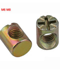 Barrel Nuts And Cross Dowel Slotted Nuts Set, Zinc Plated For Tough Furniture Joints, M6 And M8, heavy duty steel connectors