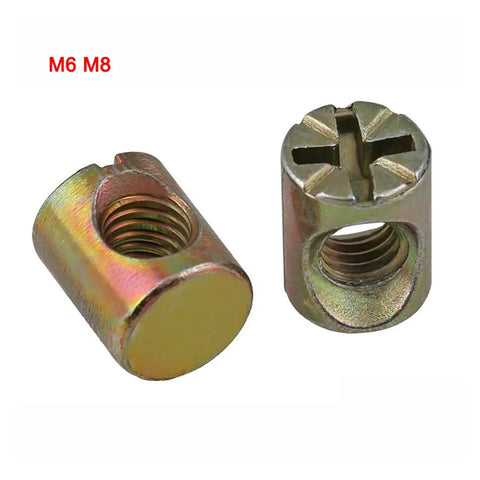 Barrel Nuts And Cross Dowel Slotted Nuts Set, Zinc Plated For Tough Furniture Joints, M6 And M8, heavy duty steel connectors