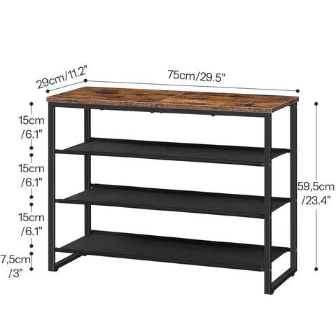 4 Tier Shoe Rack Storage Organizer With Three Oxford Fabric Shelves And Top Panel Space Saving Setup For Entryway And Closet