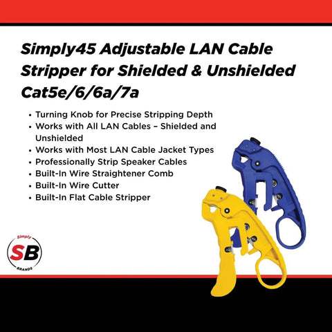 Adjustable LAN Cable Stripper and Cutter with Precision Depth Control Knob and Wire Comb in Yellow and Blue Variants