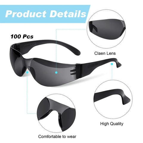 Close-up of Bulk 100 Safety Glasses Set For Men And Women Eye Protection Goggles With Scratch Resistant And Impact Resistant Lenses