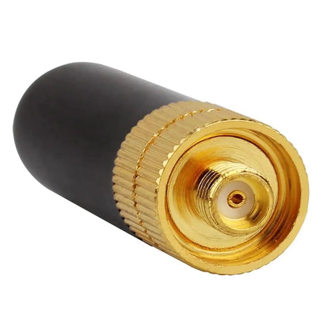 Dual Band VHF UHF Antenna For Handheld Radios SMA Female Short 5 cm Compact Antenna base connector close-up view