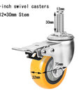 Badass Heavy Duty Workhorse Swivel Casters Kit Of Four With Bulletproof Polyurethane Wheels M12x30mm Threaded Stem 3-inch caster wheel with dual lock system.