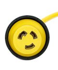 Close-up of L5-30R end of Beefy 25 Ft 30 Amp 125V RV Power Cord Marine Grade Yellow L5-30P To L5-30R Heavy Duty Flexible Shore Power Cable