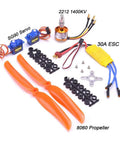 A2212 1400KV Brushless RC Motor With 30A ESC And SG90 Micro Servo 8060 Propeller Set displayed.