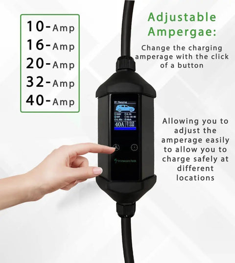 Portable Level 2 EV Charger with adjustable amperage display, 240V 32A and 40A for Home Use, NEMA 14-50 Electric Car Charger
