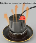 Top Tier Brass LED Recessed Downlight 4.5 Inch Adjustable Directional Ceiling Spotlight With CRI 90 And Dope Die Texture Aluminum Heat Sink To Crush The Heat Rust Proof Round Downlight For Living Room Corridor 4000K 14 Watt Fly Option showing aluminum heat sink with fins for efficient cooling.