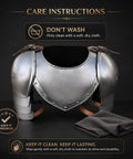 Medieval Iron Gorget and Spaulders Shoulder Armor Set for Reenactors with care instructions, natural steel finish