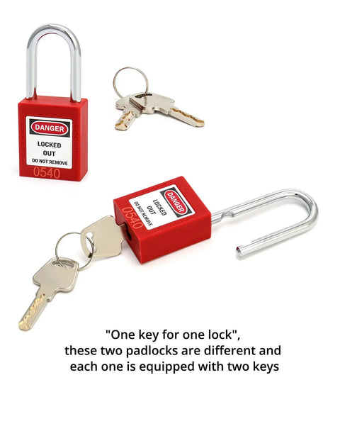 Red Lockout Safety Padlocks Set Of 2 With 4 Keys One Worker One Lock One Key Policy Writable Label Non Conductive Thermoplastic