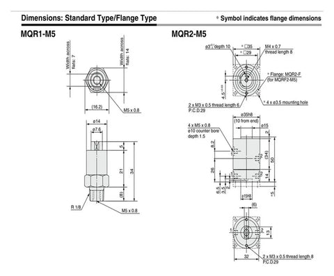 MQR Series dimensions for High Performance Pneumatic Cylinder Rotary Joint Kit For Industrial Machinery MQR Series M5 Thread Compatible Fast Action And Durable Build