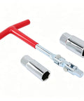 Heavy Duty Carbon Steel T Handle Spark Plug Socket Wrench Kit with five eighth and thirteen sixteenths inch sockets for engine repair.
