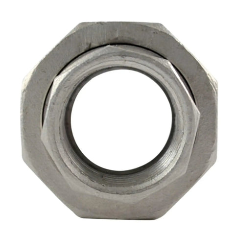 Built Tough 304 Stainless Steel Union Coupling Pipe Fitting With Tight Bspt Threads, viewed from the end, showcasing interior threading.
