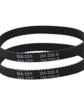 Heavy Duty Two Piece GT2 Synchronous Timing Pulley Set With 20 Tooth And 60 Tooth Aluminum Pulleys 8mm Bore 200mm Belt Length 6mm Wide Includes Allen Key Two Belts Included For 3D Printers And CNC Machines showing two black timing belts.