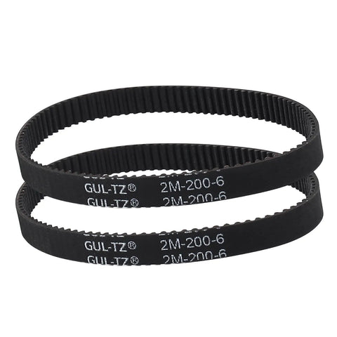 Heavy Duty Two Piece GT2 Synchronous Timing Pulley Set With 20 Tooth And 60 Tooth Aluminum Pulleys 8mm Bore 200mm Belt Length 6mm Wide Includes Allen Key Two Belts Included For 3D Printers And CNC Machines showing two black timing belts.