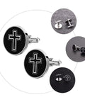 Cross Cufflinks For Men Titanium Steel Black Polished Decor Button Set For Tuxedo Dress Shirts Durable Formal And Casual Wear
