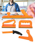 Five Piece Pro Grade Push Block Set For Woodworking With ABS Construction And Smooth Ergonomic Handles displayed on workbench.