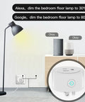 Smart WiFi Dimmer Plug With 2.4 GHz Connectivity, Remote Control For Dimmable CFL LED And Incandescent Lights, 0 To 100 Percent Brightness in use with voice control.