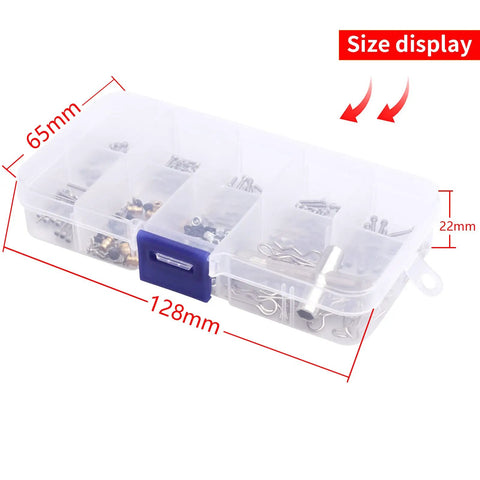 All In One RC Screw Kit 273 Piece Repair Tool Set For Axial SCX24 1 24 Crawler in plastic box with size display