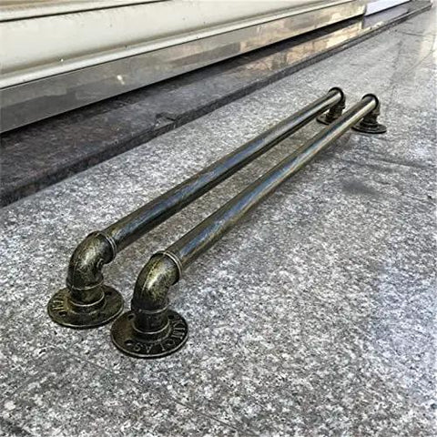 Heavy Duty Badass Wrought Iron Pipe Stair Handrail For Indoor Outdoor Use, bronze finish, dual rail design for sturdy support.