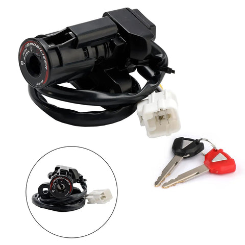 Ignition Switch Lock and Keys Kit For Kawasaki ER6N Z1000SX ER650 Ninja 650 400R Motorcycle 2011 To 2019, black with red accents