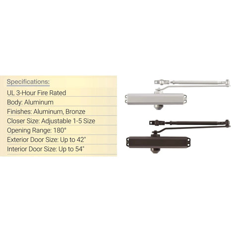 Heavy Duty Commercial Door Closer With Aluminum Finish Built For High Traffic Spaces Adjustable From Size 1 To 5 180 Degree Opening