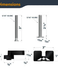 Dimensions diagram for Heavy Duty Stackable Featherboards 2 Pack showing bolt sizes and mounting hardware details.