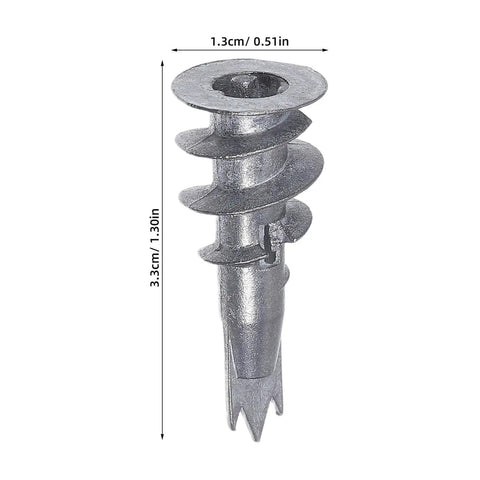 Zinc alloy drywall anchor from Beefy Heavy Duty Drywall Anchor Kit With M4 2 Self Drilling Screws 30 Sets for sheetrock support.