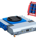 No Sweat Heavy Duty Electric Machinery Dolly With Wireless Remote Control showing blue steel construction and 360 swivel plate.
