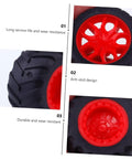 Close-up of 8 Pack Toy Car Wheels Set with Anti Skid Plastic Tires for RC Cars and Model Toys showing design and durability.