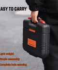 Person holding case for All In One Hole Saw Kit For Wood Metal And Plastic, Built Tough Bi Metal Cutter Set, 10 Piece