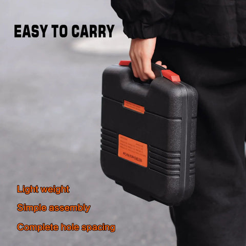 Person holding case for All In One Hole Saw Kit For Wood Metal And Plastic, Built Tough Bi Metal Cutter Set, 10 Piece