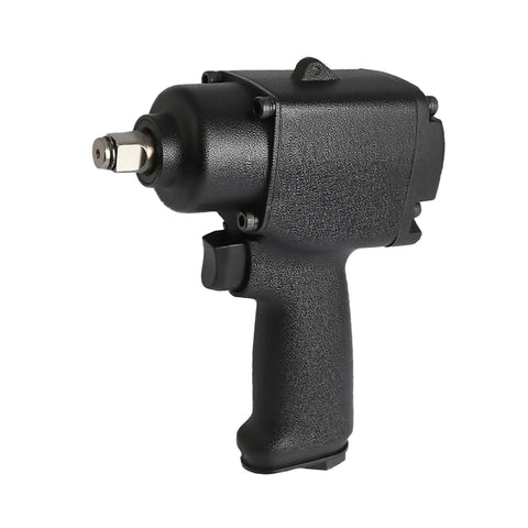 Compact Mini Pneumatic Impact Wrench Featuring Aluminum Alloy Chassis And Ergonomic Non Slip Handle in black, showing side view with textured grip.