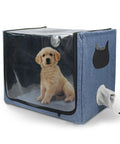 Foldable Pet Nebulizer Box For Dogs And Cats With Dual Holes Transparent Oxygen Inhalation Chamber featuring a puppy inside