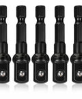 Five-piece Three Eighths To One Quarter Socket Adapter Kit Fifty Millimeter Long Black Steel Impact Extensions For Drills