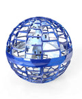 Blue Hand Operated Flying Ball Spinner Drone with Boomerang Tricks, 360 Degree Rotating LED Helicopter, Stress Relief Toy
