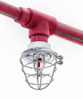 10 Pack Half Inch Zinc Plated Steel Fire Sprinkler Head Guards With Stainless Mounting Hardware Ultimate Cage Cover For Commercial Safety Systems, close-up of sprinkler head with protective cage.