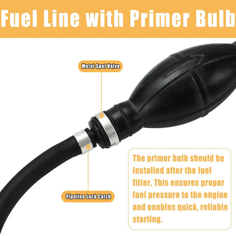 Marine Outboard Fuel Line Kit With Five Sixteenths Inch Ten Foot Hose Primer Bulb Quick Connectors Four Clamps And Fuel Filter, close-up