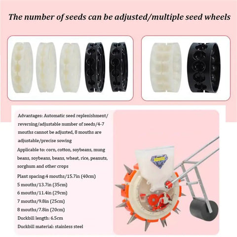 Handheld Garden Seeder For Corn And Soybeans With Auto Seed Replenishment and multiple seed wheels for precision planting.