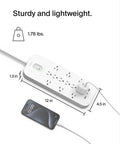 Top view of 12 Outlet Surge Protector Power Strip with 12 AC Outlets, 2 USB A Ports, USB C Port, 6 Foot Cable, UL Listed, On Off Switch.