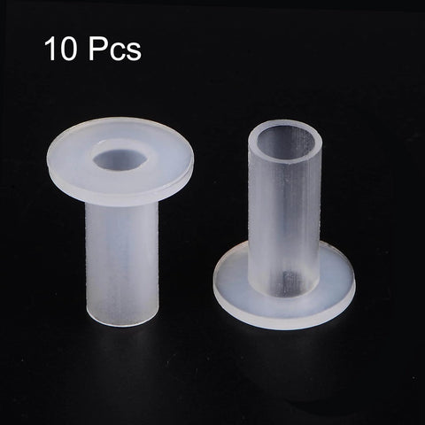 Self Lubricating Nylon Flanged Sleeve Bearings White, 8mm Bore, 10mm OD, 25mm Length, shown in package of 10 pieces.